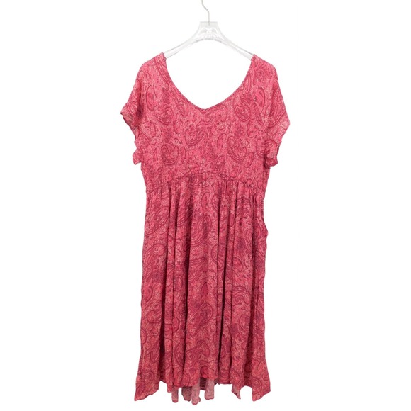 Torrid Midi Gauze Smocked Skater Dress Etched Paisley Pink Size 3X - Picture 2 of 7